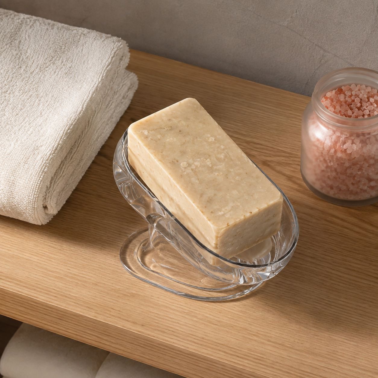 Spacious soap dish holding a large bar of soap