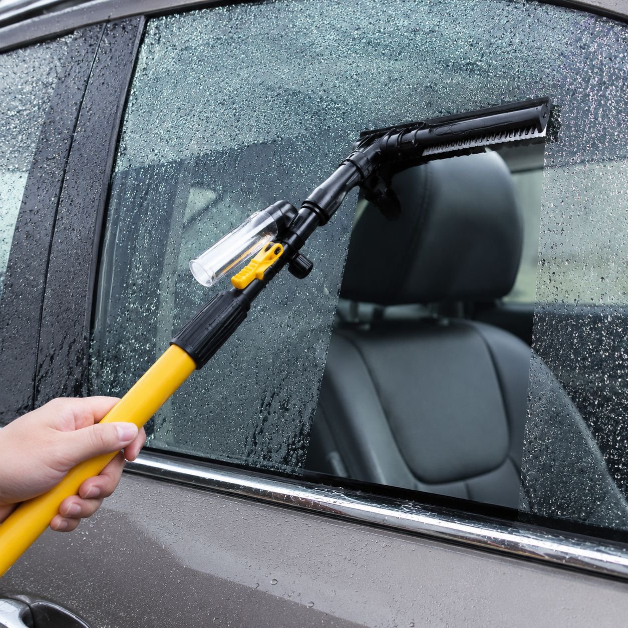 Long Handle Car Wash Brush with Water Spray, Foam, and Soft Bristles