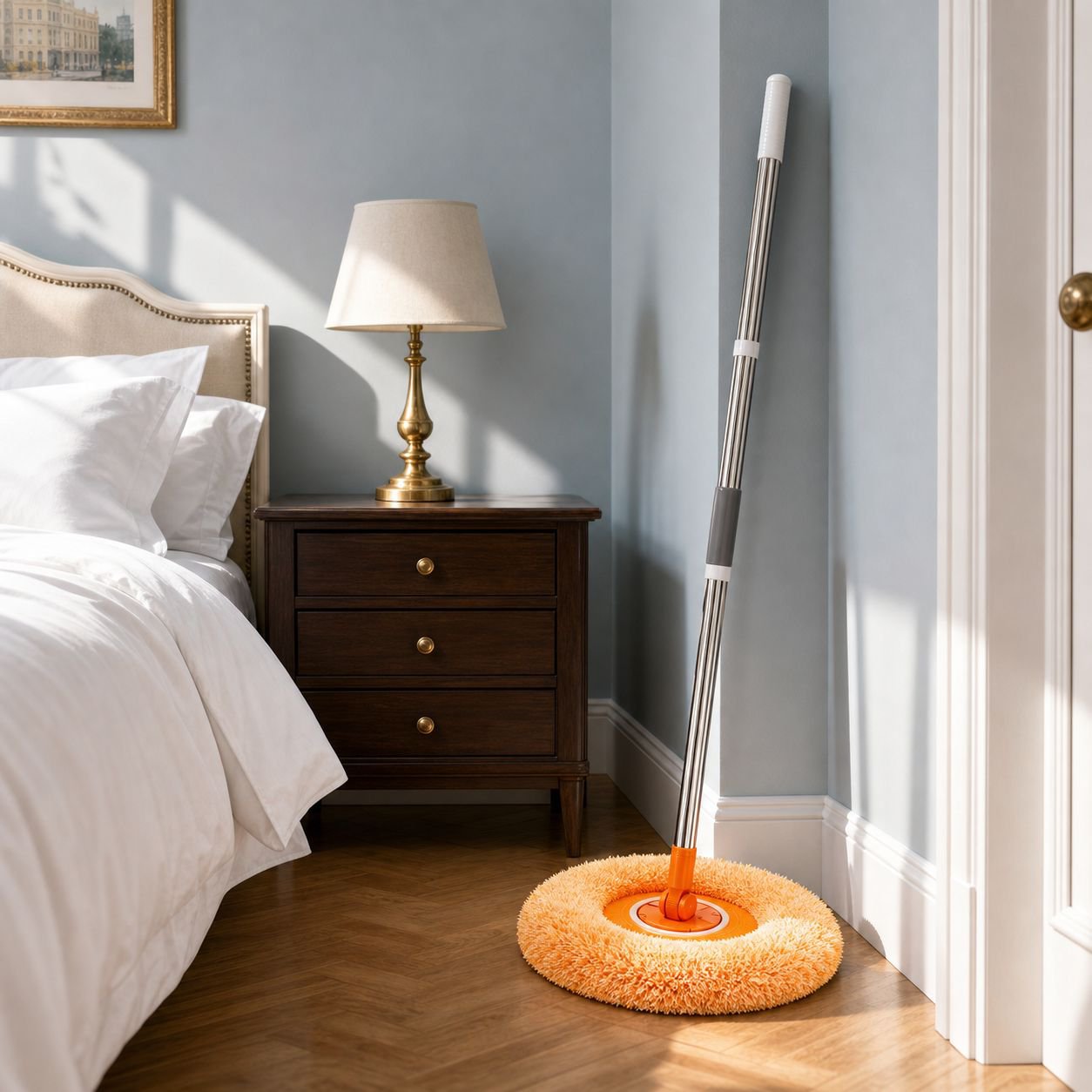 Nettoyage domestique avec serpillière décorative tournesol