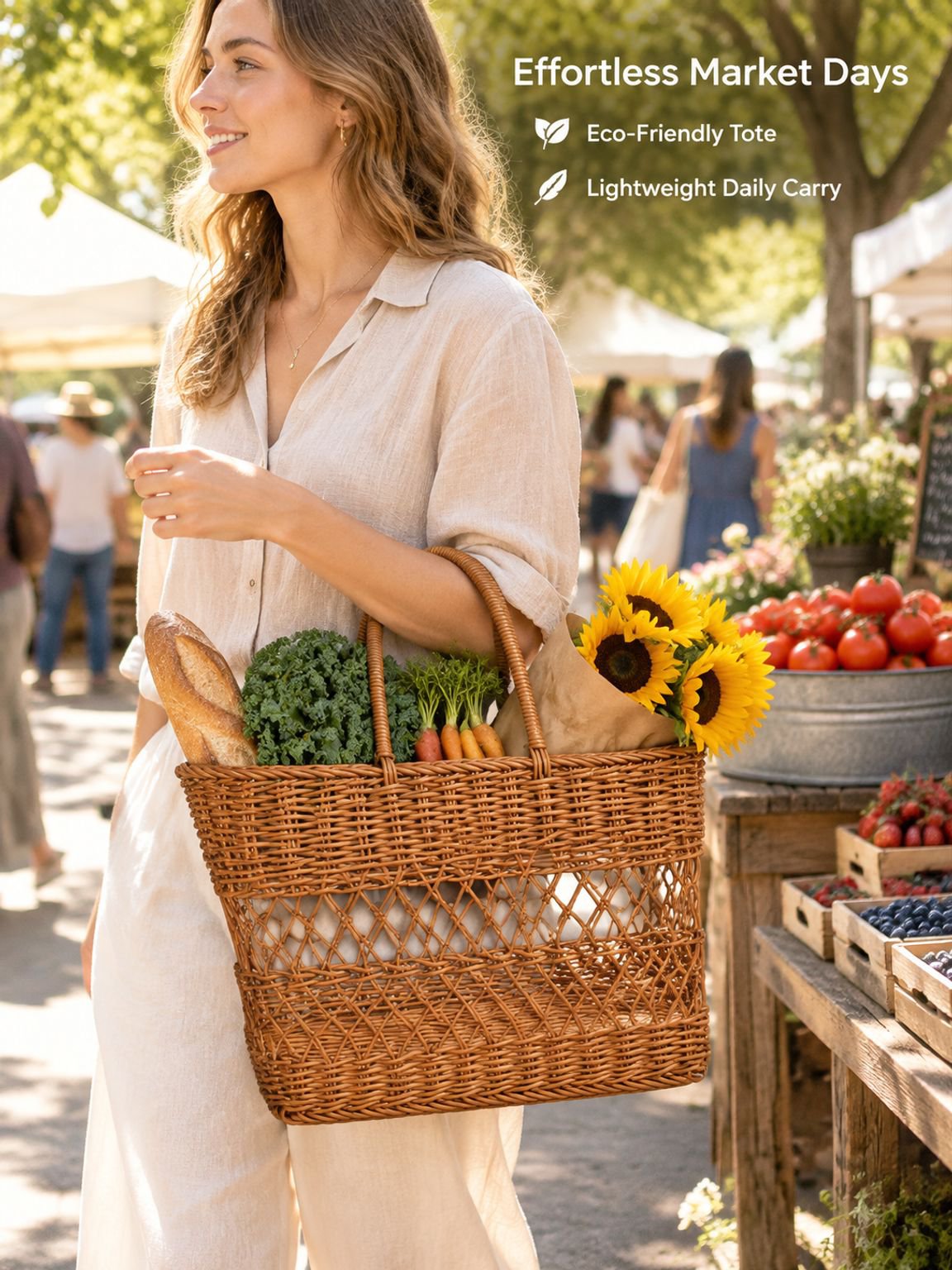 Imitation Rattan Outdoor Picnic Basket, Portable Handheld Shopping Basket