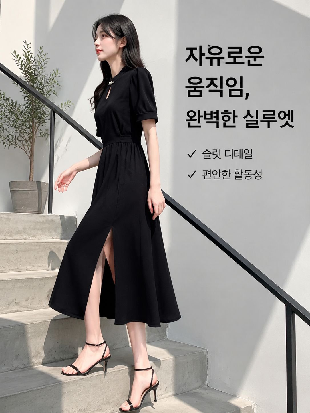 여름 여성의류 국풍 트임 롱스커트 블랙원피스 뉴 차이나 티스커트 햅번원피스