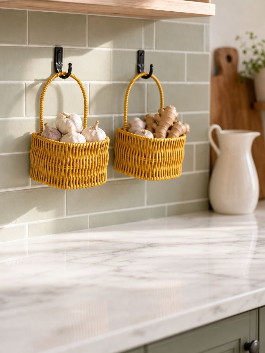 JMY imitation rattan wall hanging basket for kitchen storage