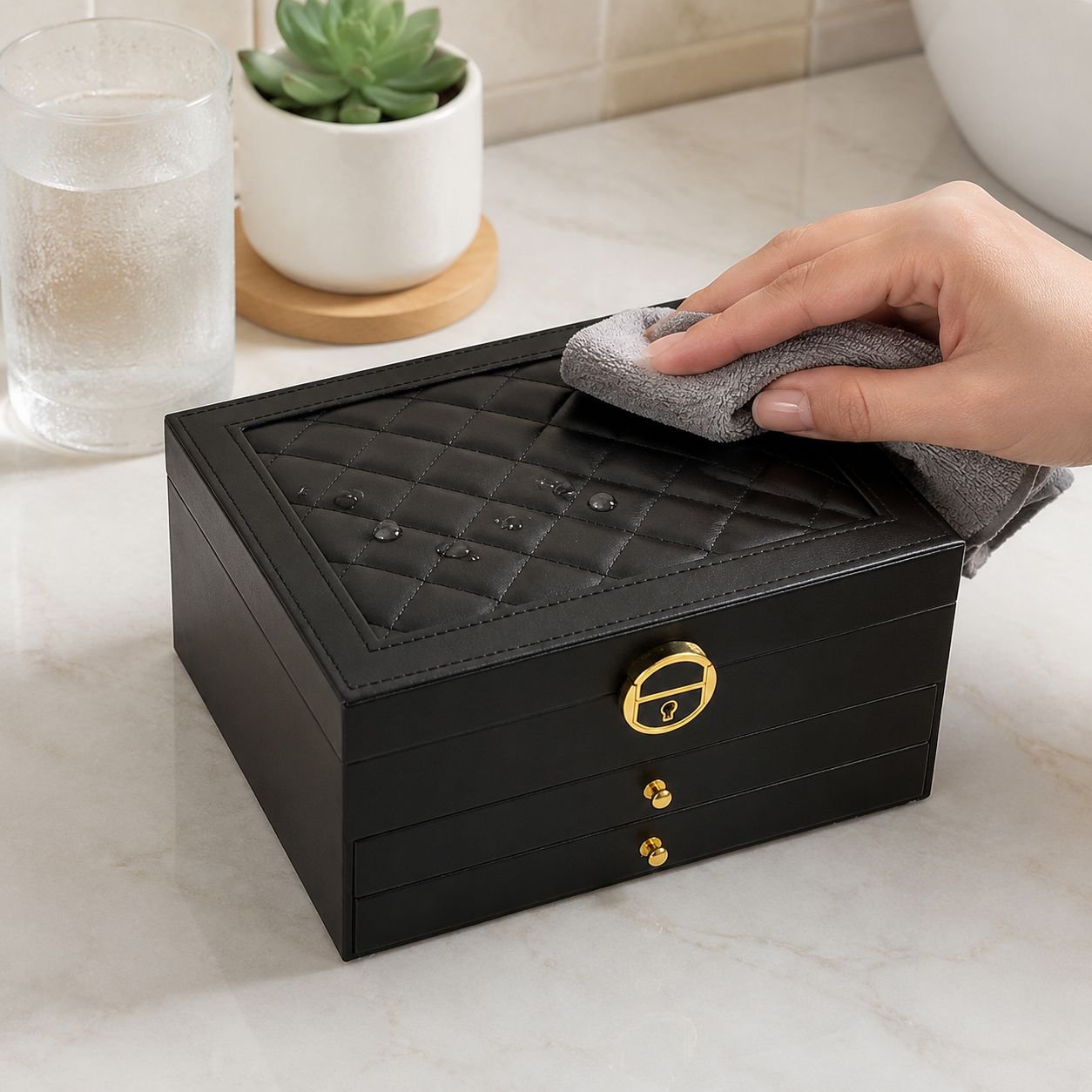 Premium leather jewelry storage with soft lining