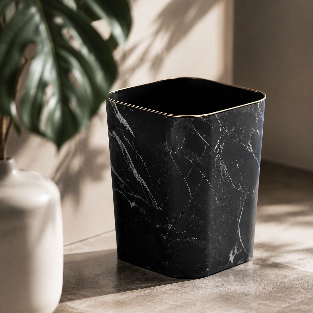 European style marble pattern trash can in living room