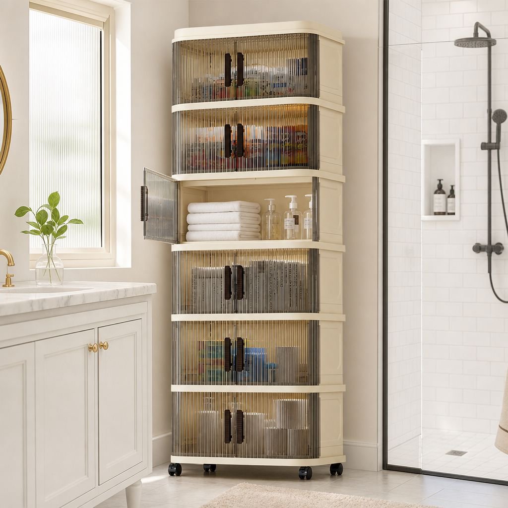 Foldable organizer cabinet in minimalist interior