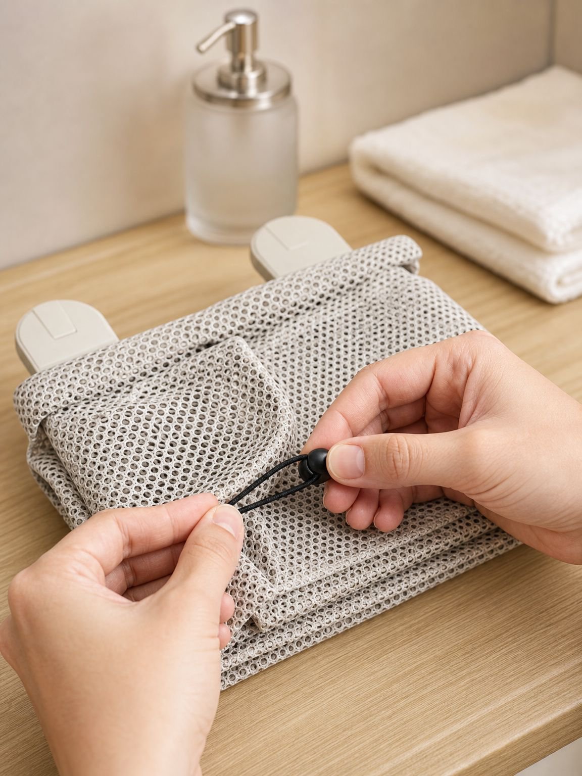 No-drill wall-mounted laundry organizer for modern bathrooms