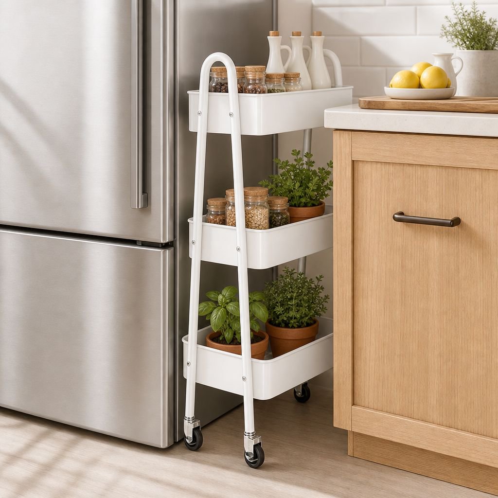 Estante de almacenamiento móvil y extraíble para baño y cocina