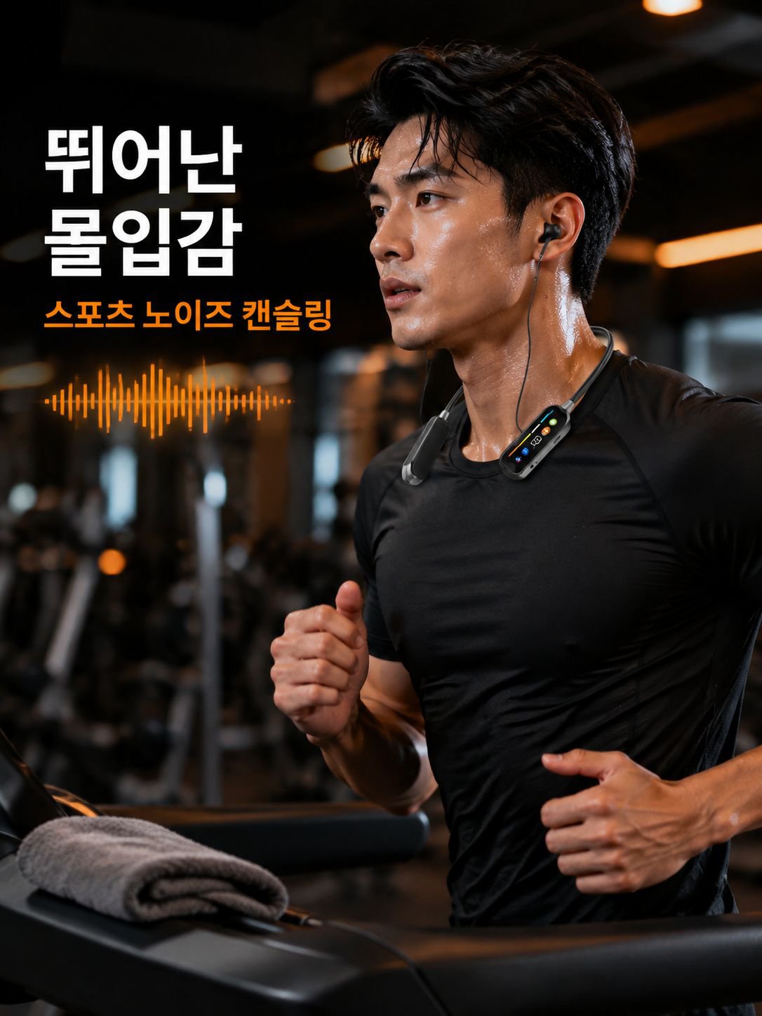 풀 미러 스크린 디스플레이 넥밴드 블루투스 이어폰, 스포츠 노이즈 캔슬링, 초장시간 사용