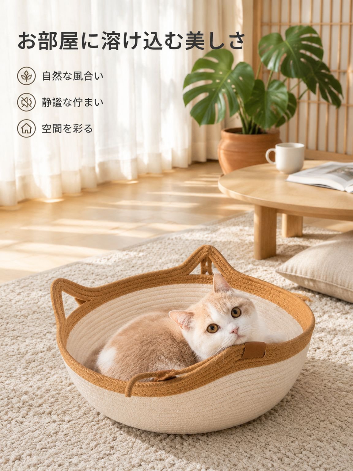 オールシーズン対応の編み込み猫用ベッド