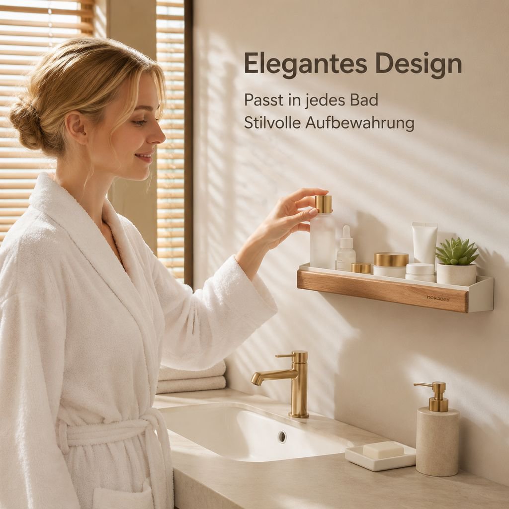 Wandmontiertes Aufbewahrungsregal fürs Badezimmer (bohrfrei)