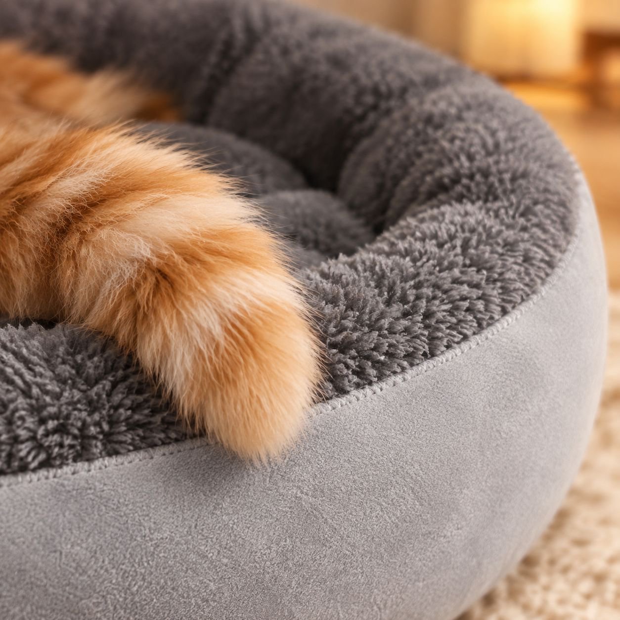 洗濯可能なふわふわ猫用ベッドの素材アップ