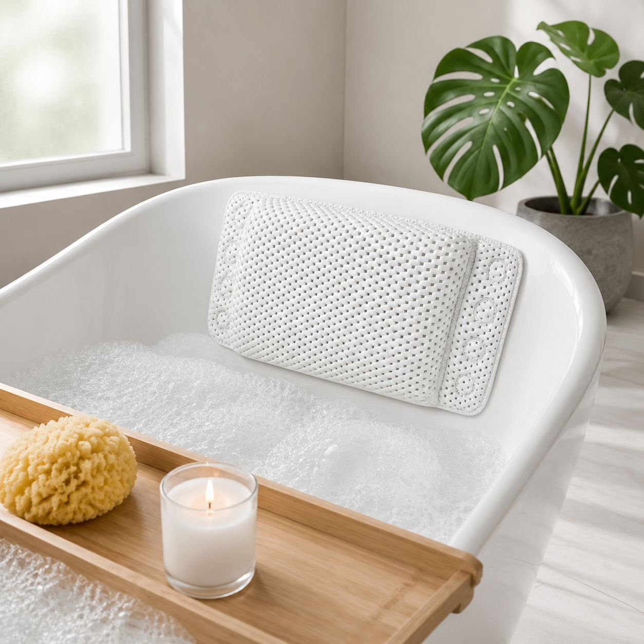 Almohada de baño, almohada de espalda, ventosa, almohada de baño, almohada pequeña para bañera de ho