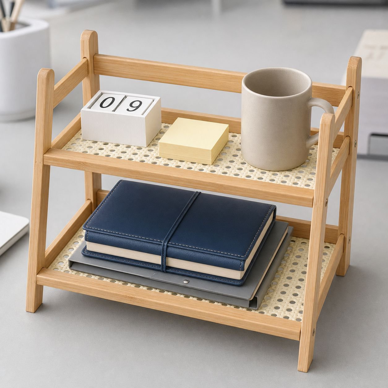 Cream Style Desktop Storage Shelf, Free Standing Multi-Layer Organizer