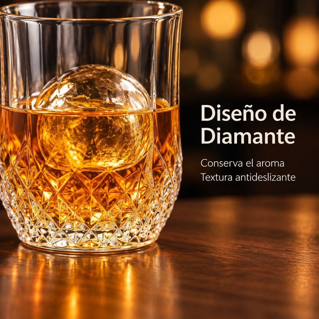 Vaso de whisky de vidrio con diseño de diamante