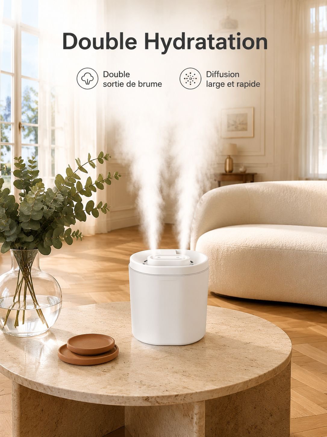 Humidificateur à double buse 6L grande capacité avec lampe d’ambiance pour maison et bureau