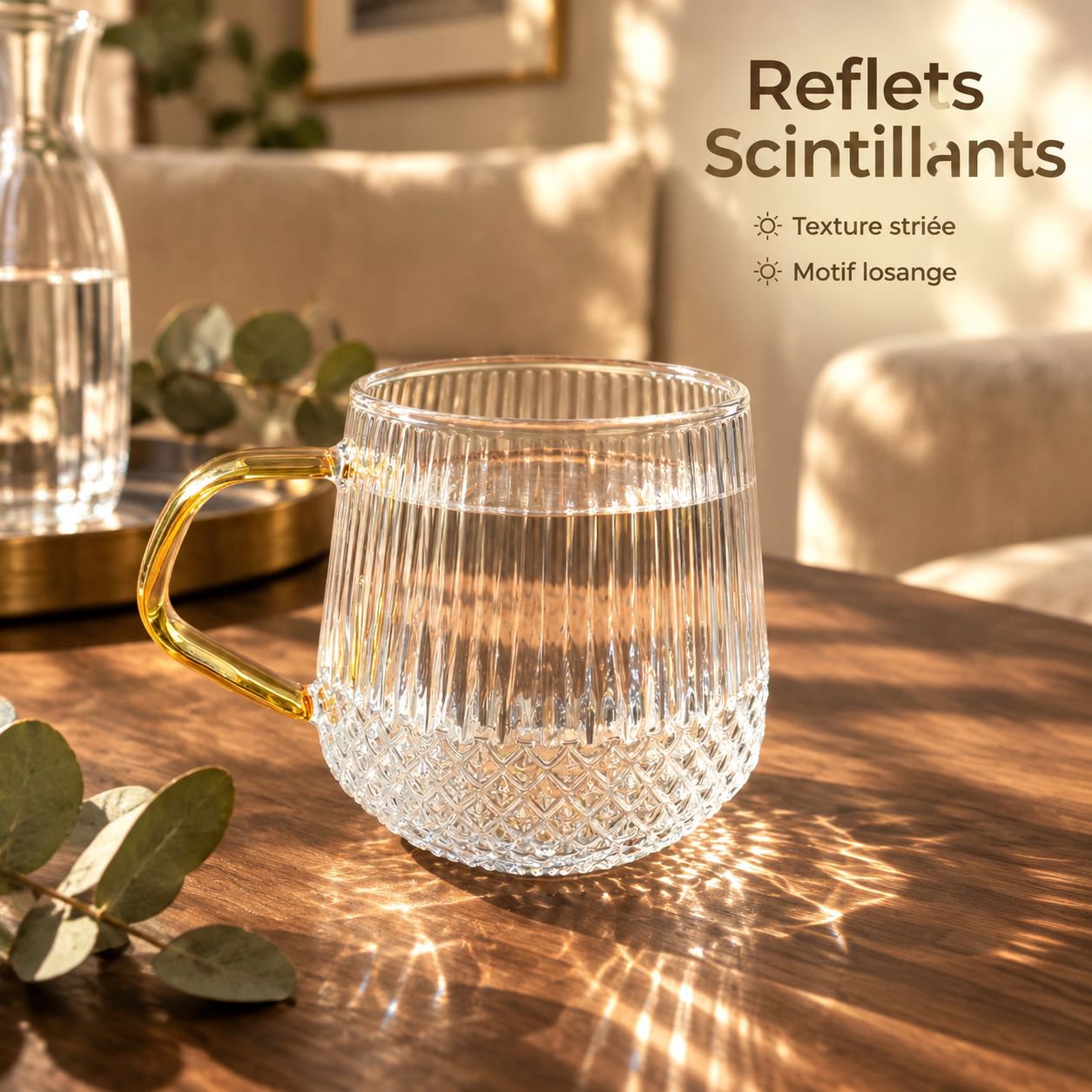 Tasse en Verre Borosilicate Rayé avec Anse Verre à Thé Café