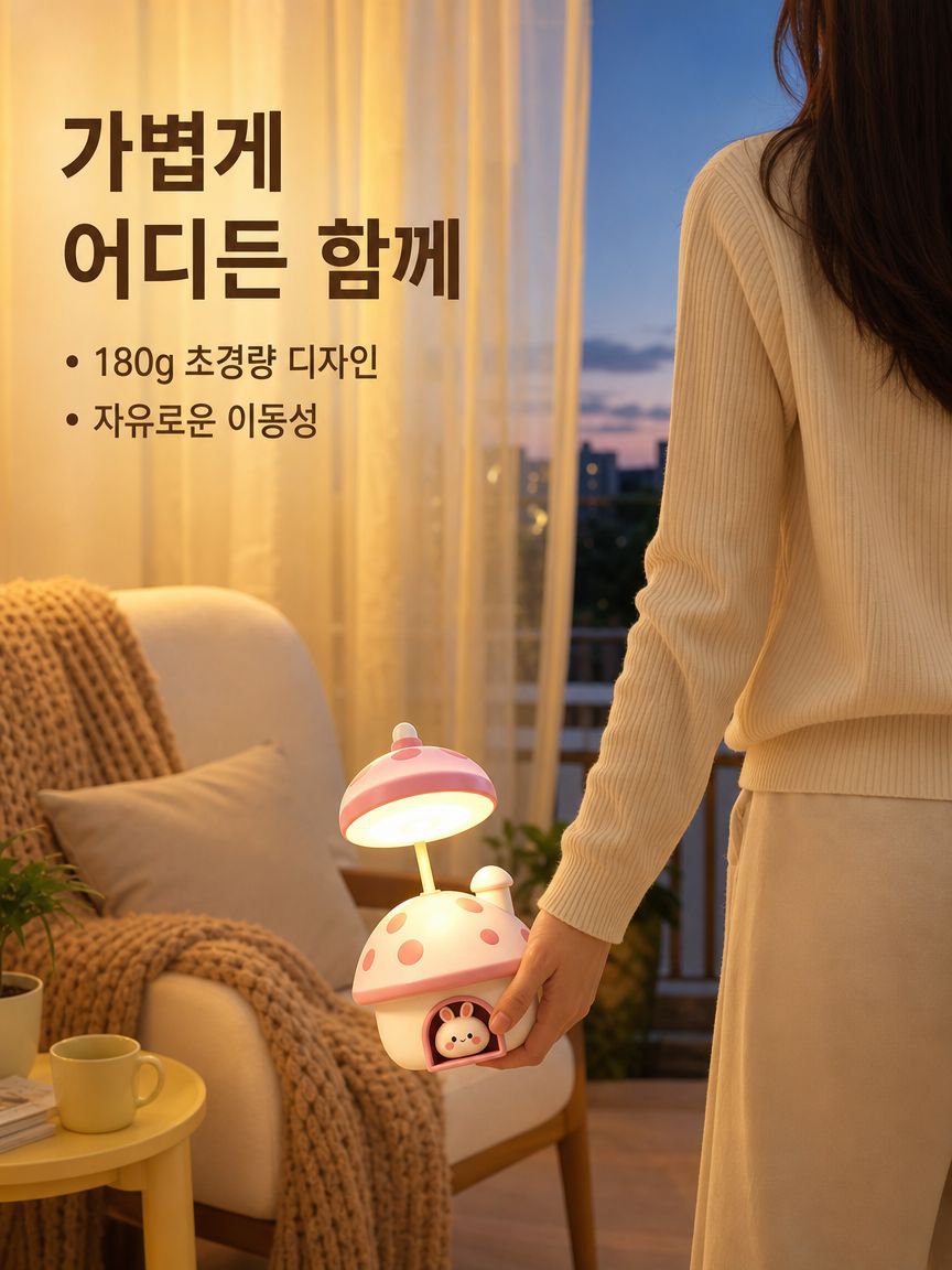 버섯집 디자인의 토끼 스탠드 근접 사진