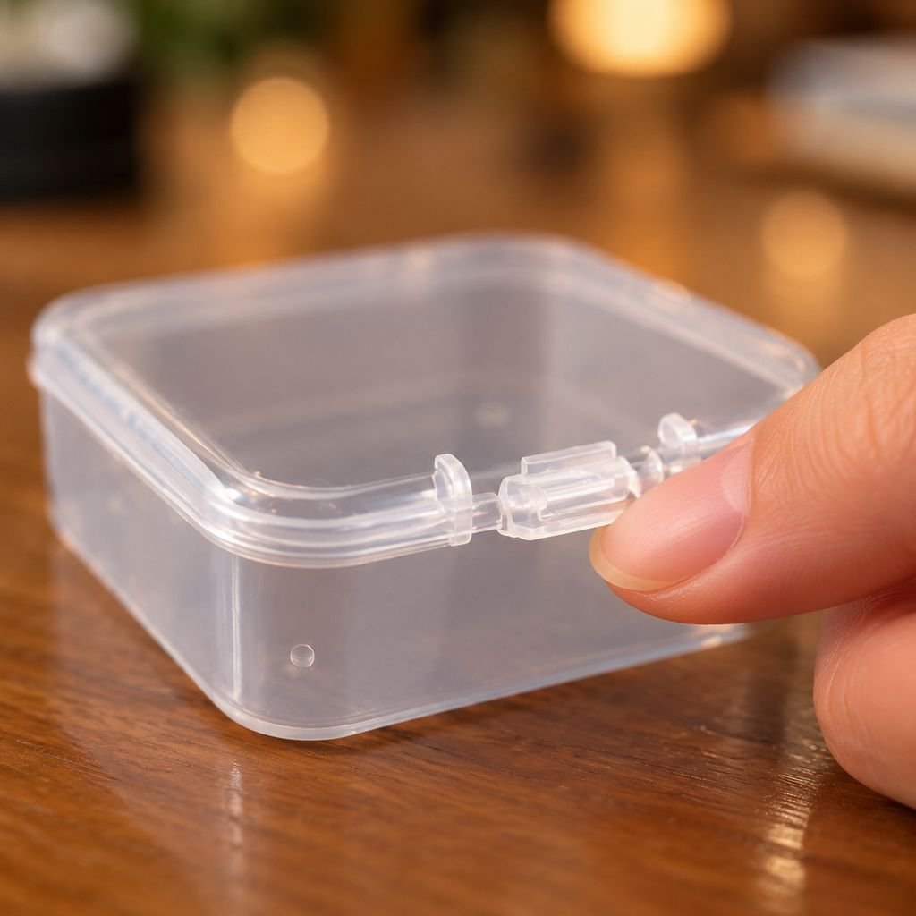 Detalle de la caja semitransparente mostrando el contenido