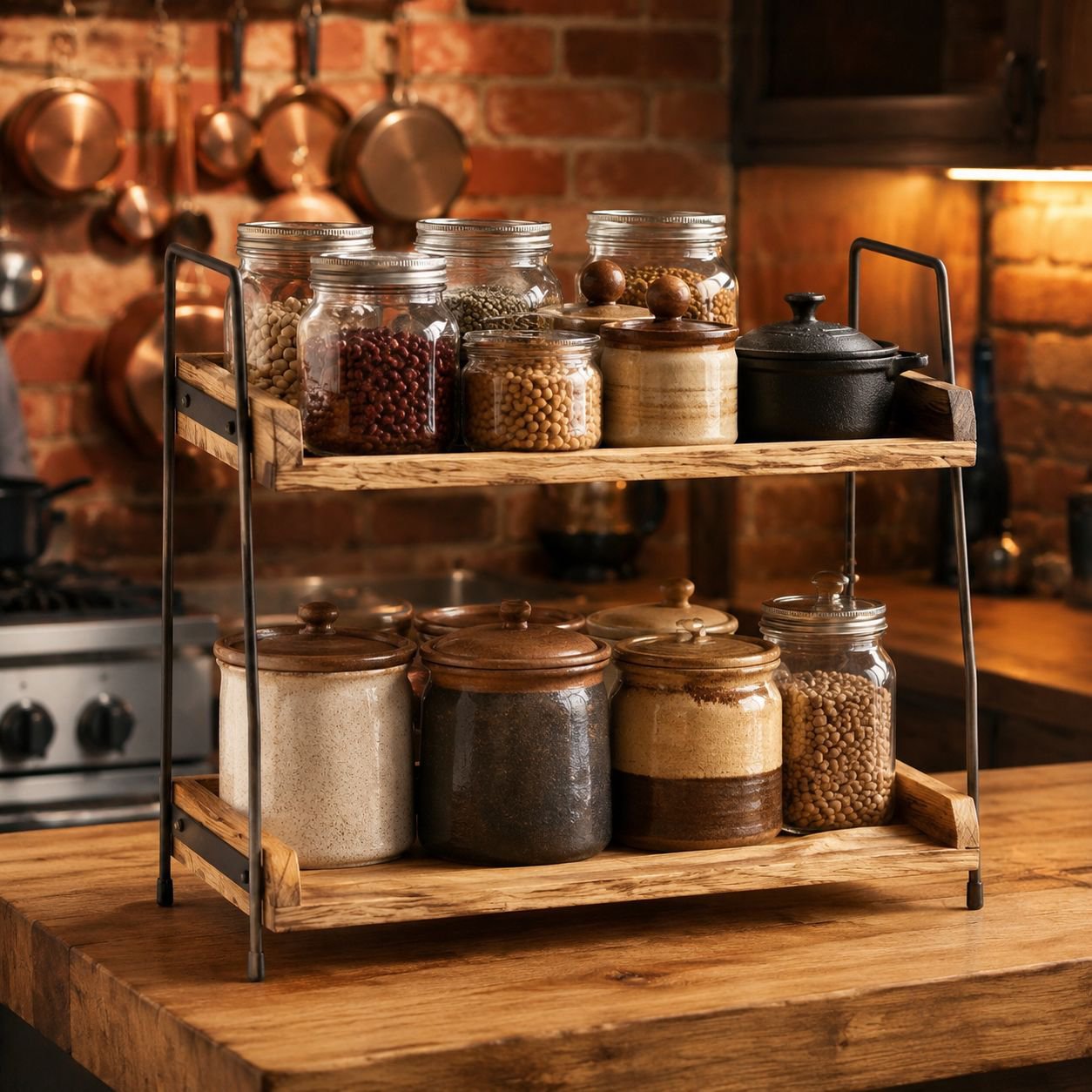 Space-saving double-layer rack for kitchen and bathroom