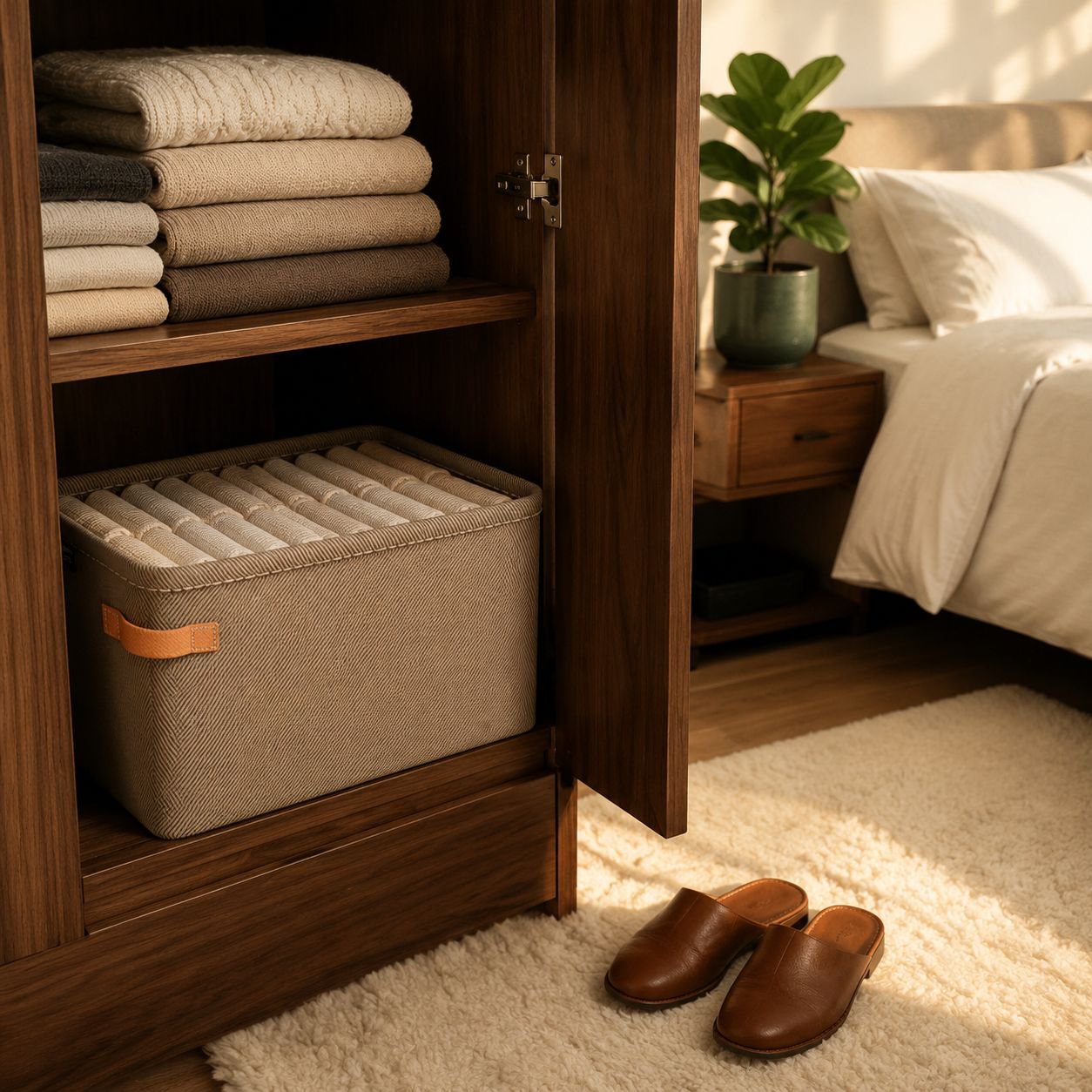 Stackable clothes organizer bins for closet