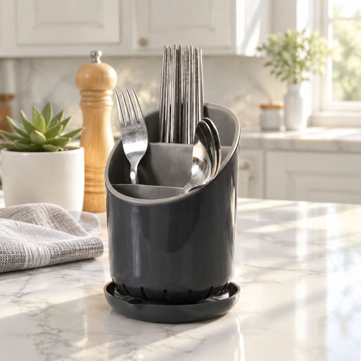Removable Tiered Utensil Organizer with Water Drainage