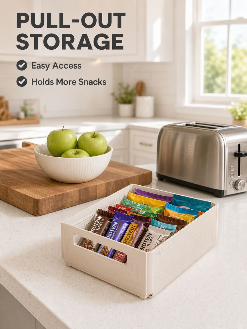Cabinet storage box, drawer-style extendable desktop snack and sundry kitchen organizer, deep cabine