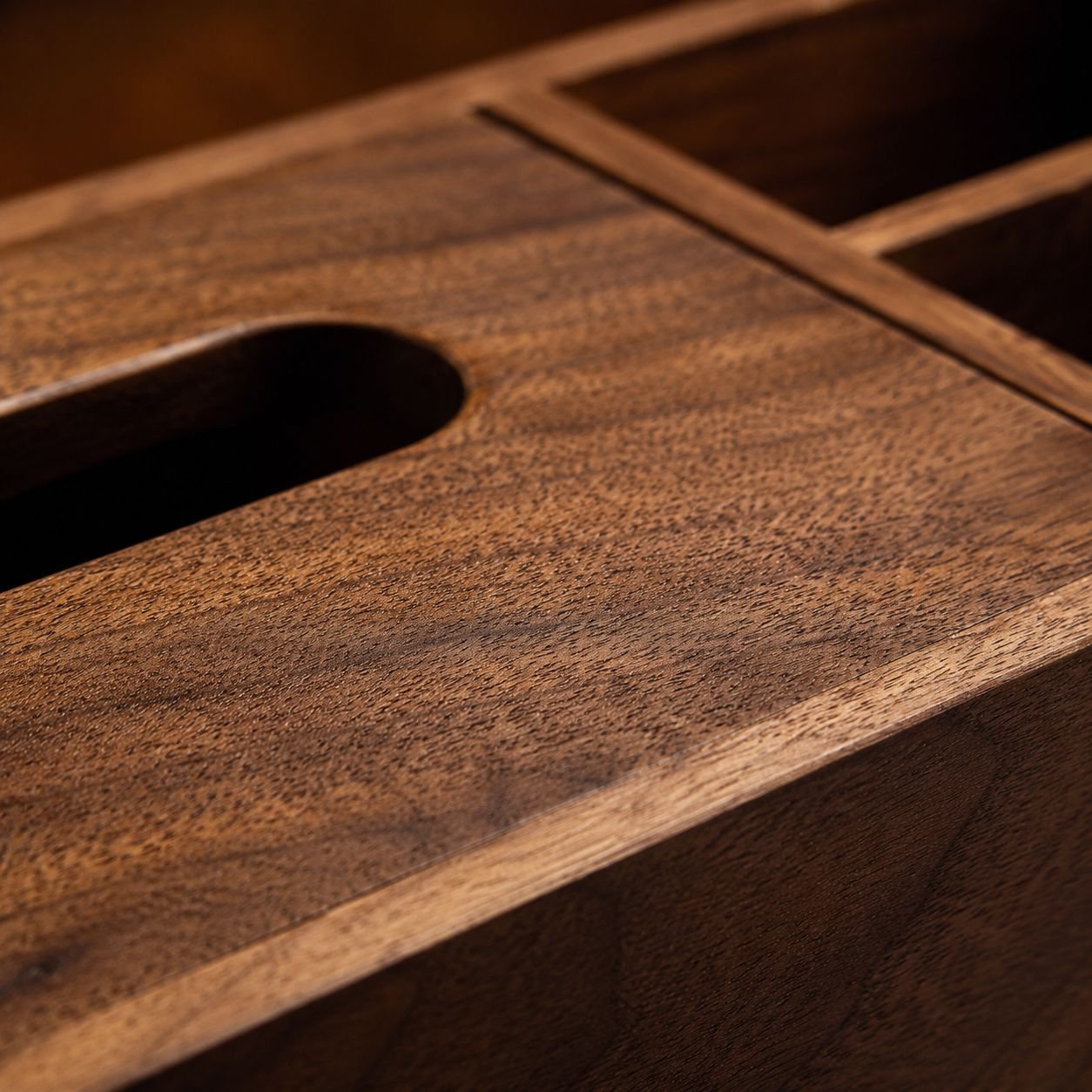 Wooden tissue box blending with home decor