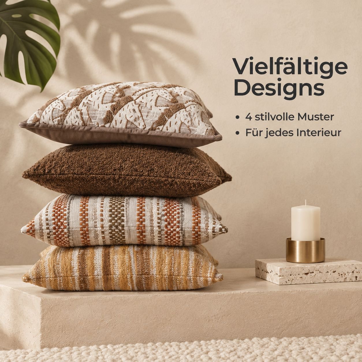 Jacquard Kissenbezug Braun Breiter Rand Lendenkissen Sofakissen Deko