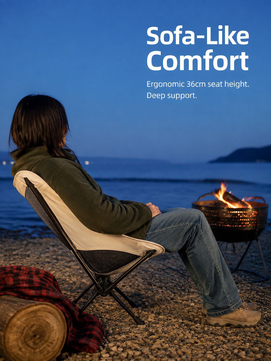 Compact camping chair folded for easy transport
