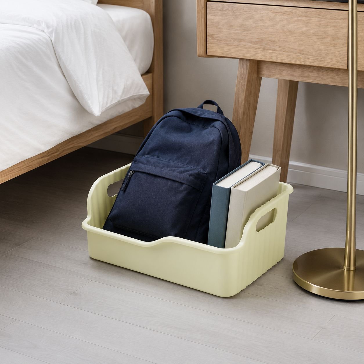 Book Storage Box with Pulleys Large Capacity Student Desk Organizer