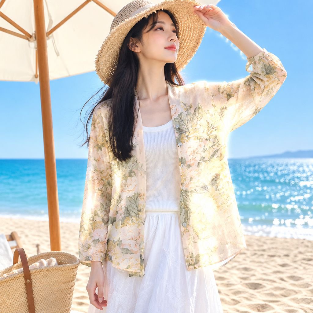 薄手Vネック日焼け防止シャツ