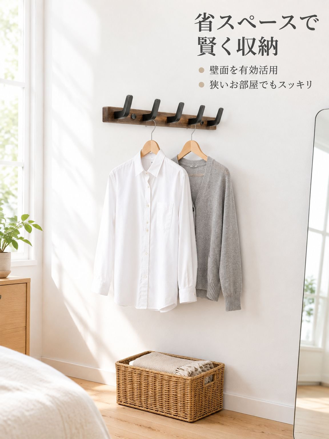 ソリッドウッドフック試着室に穴を開けない