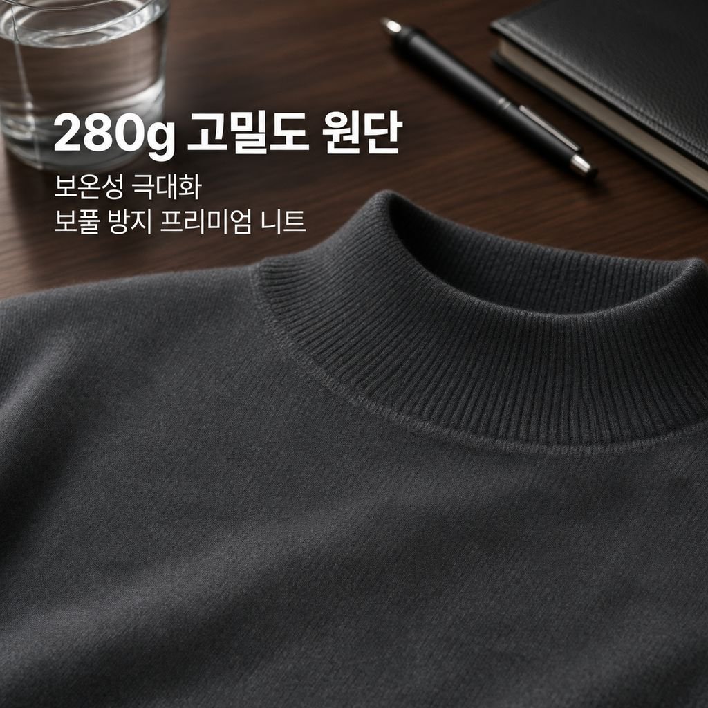 남성 가을 겨울 반목 하프넥 슬림핏 도톰 니트 이너 티셔츠
