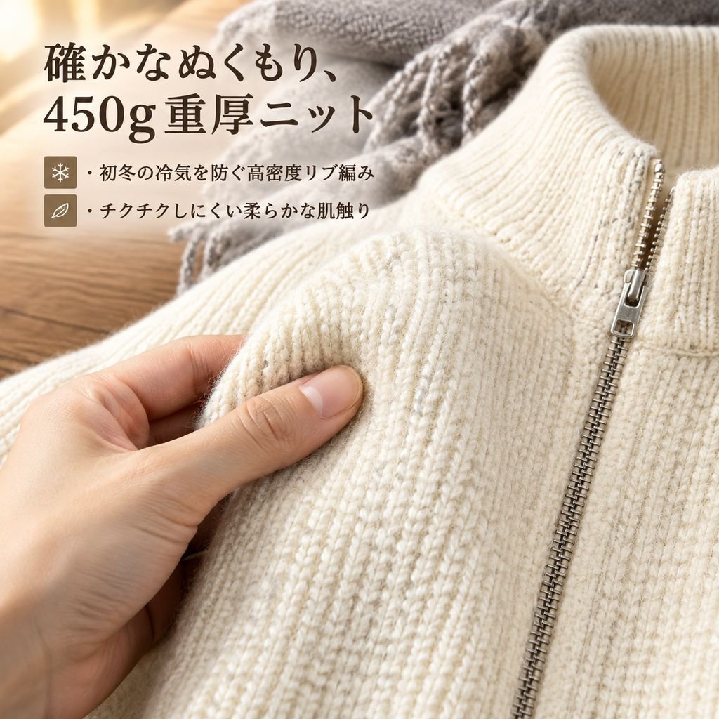 スタンドカラー ジップアップ ニットカーディガン メンズ 厚手 無地 ゆったり ハイネック セーター