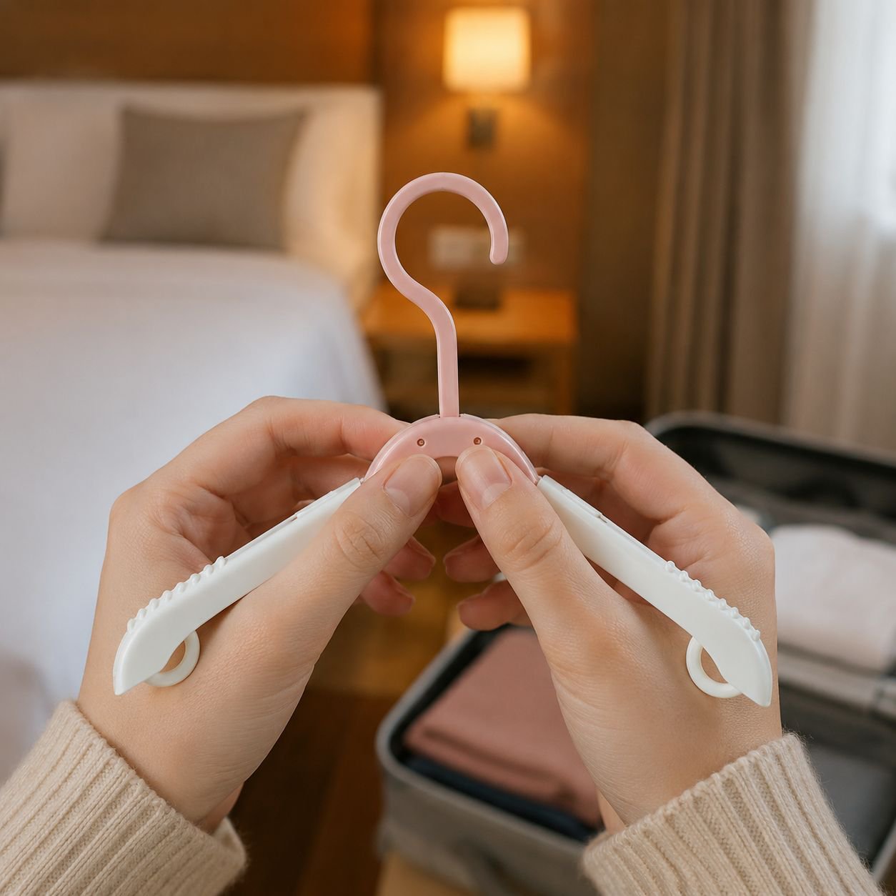 Compact travel hanger fits easily in luggage