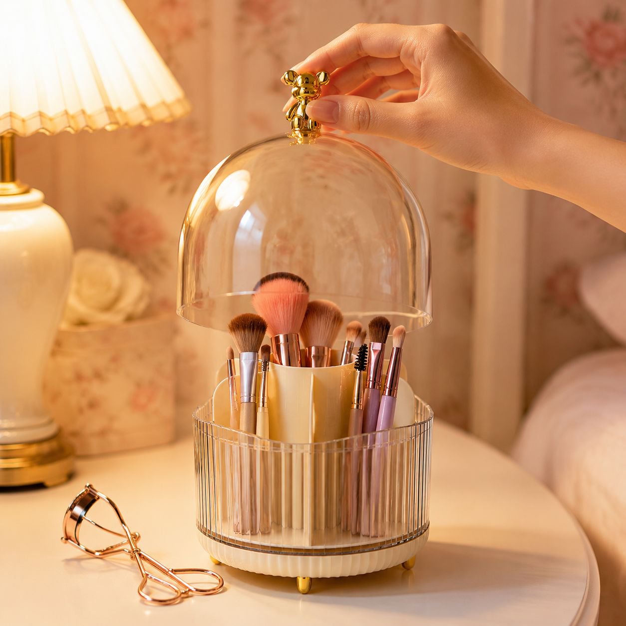 Rotating cosmetic box for vanity table