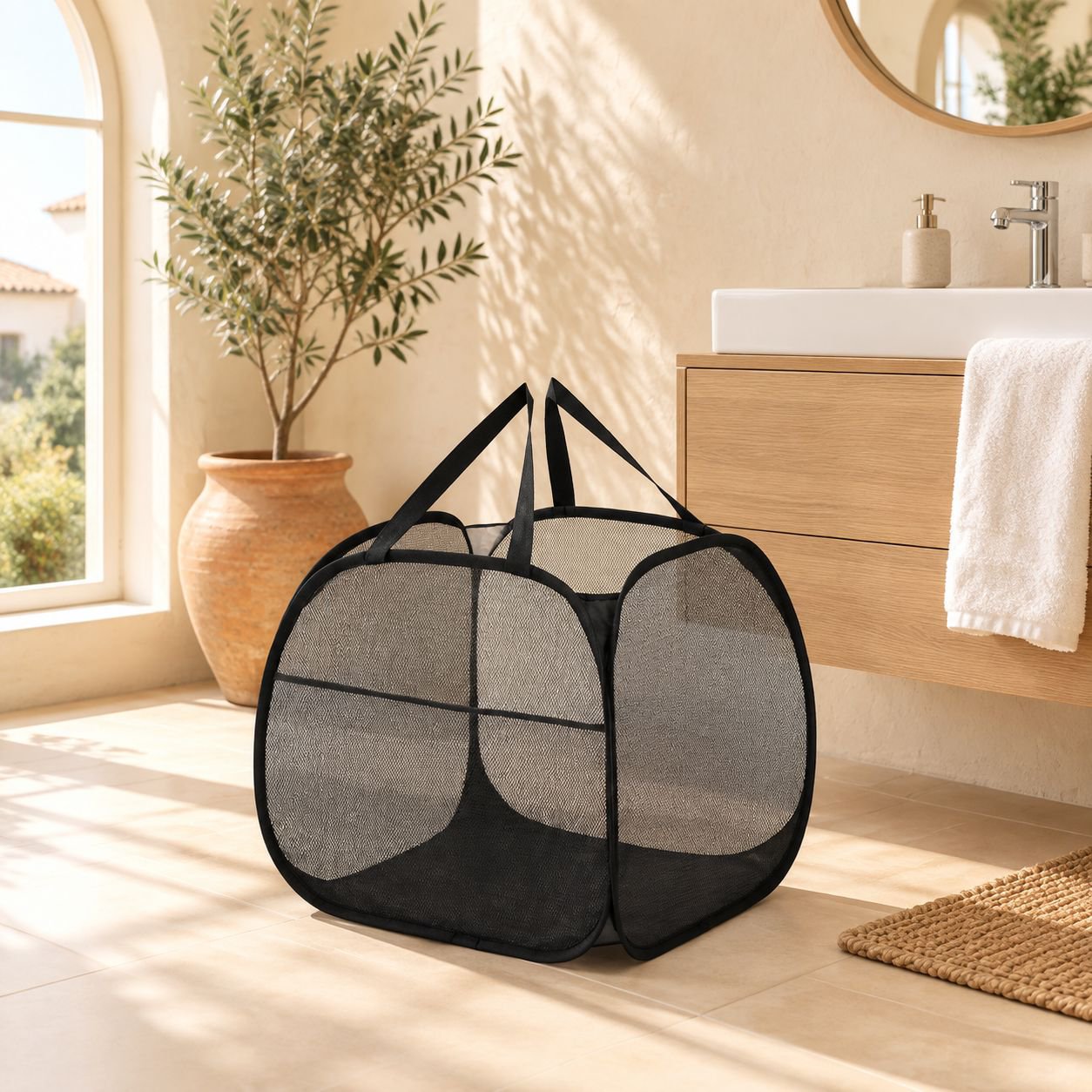 Cesta de ropa sucia plegable de gran capacidad de 90L, cesta de ropa sucia de gran apertura, cesta d