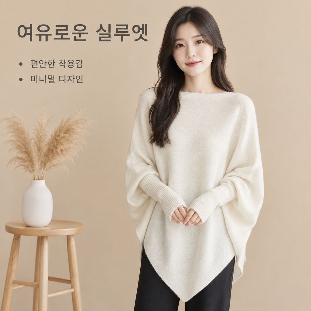 여성용 경량 롱 비대칭 배트윙 슬리브 스웨터