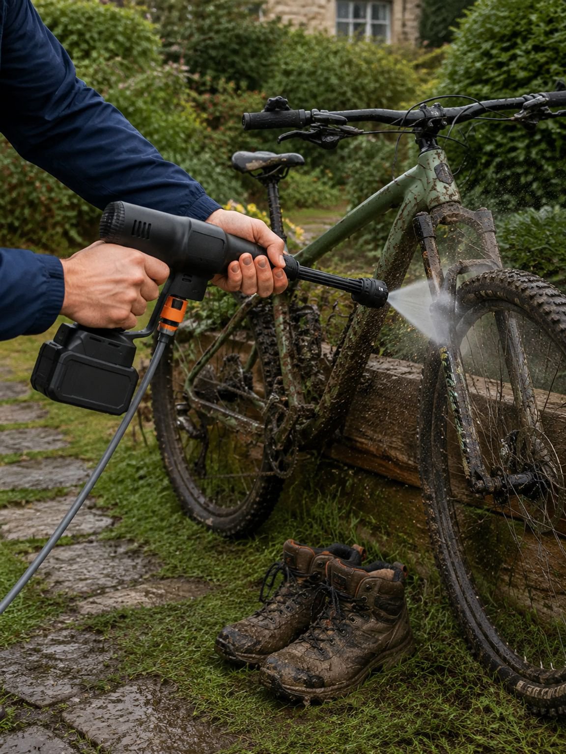 Portable high pressure washer with extra batteries