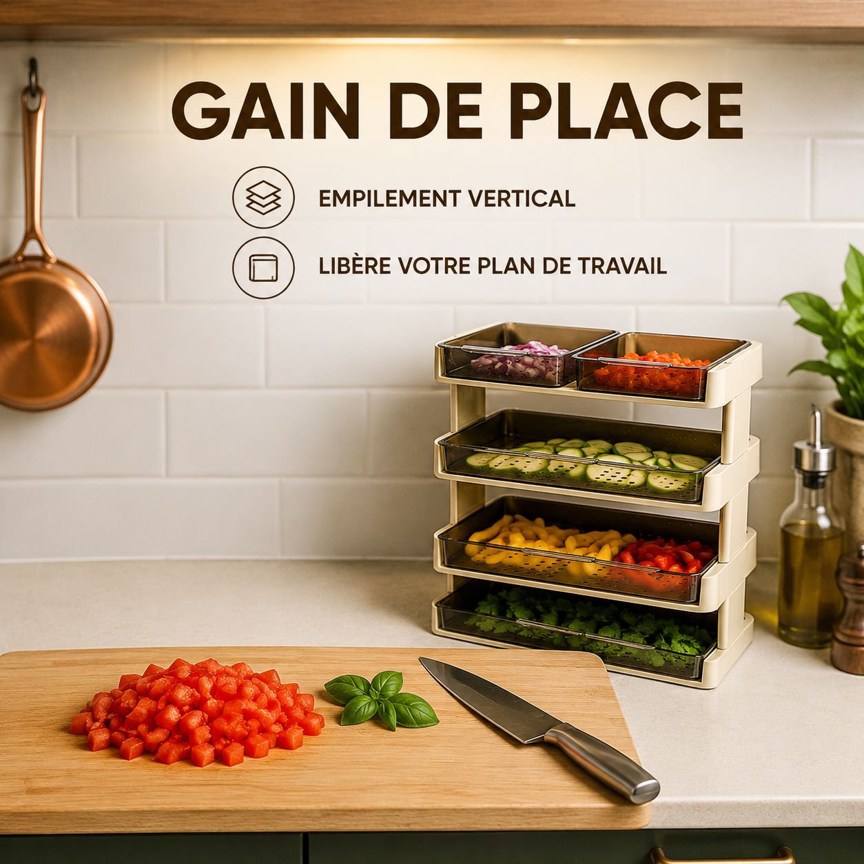 Support de rangement multifonction à étages pour légumes et plats de cuisine