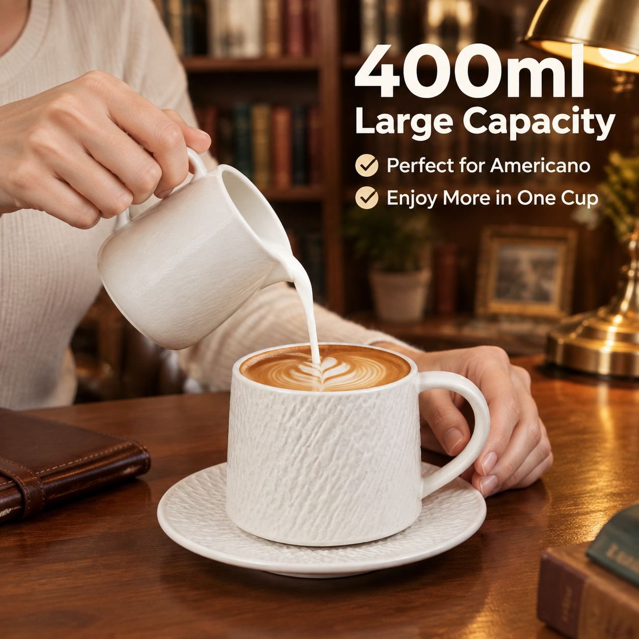 Premium vintage-style stoneware coffee cup and saucer set