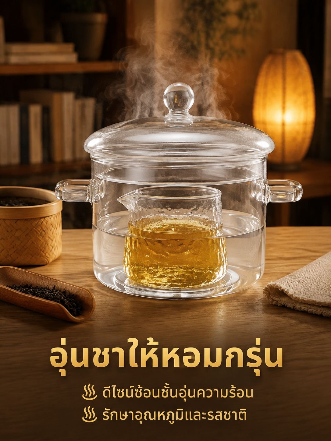 กาน้ำชาแก้วลายดอกไม้สวยงาม ทนทาน ไม่ซึม ใช้งานได้ดี