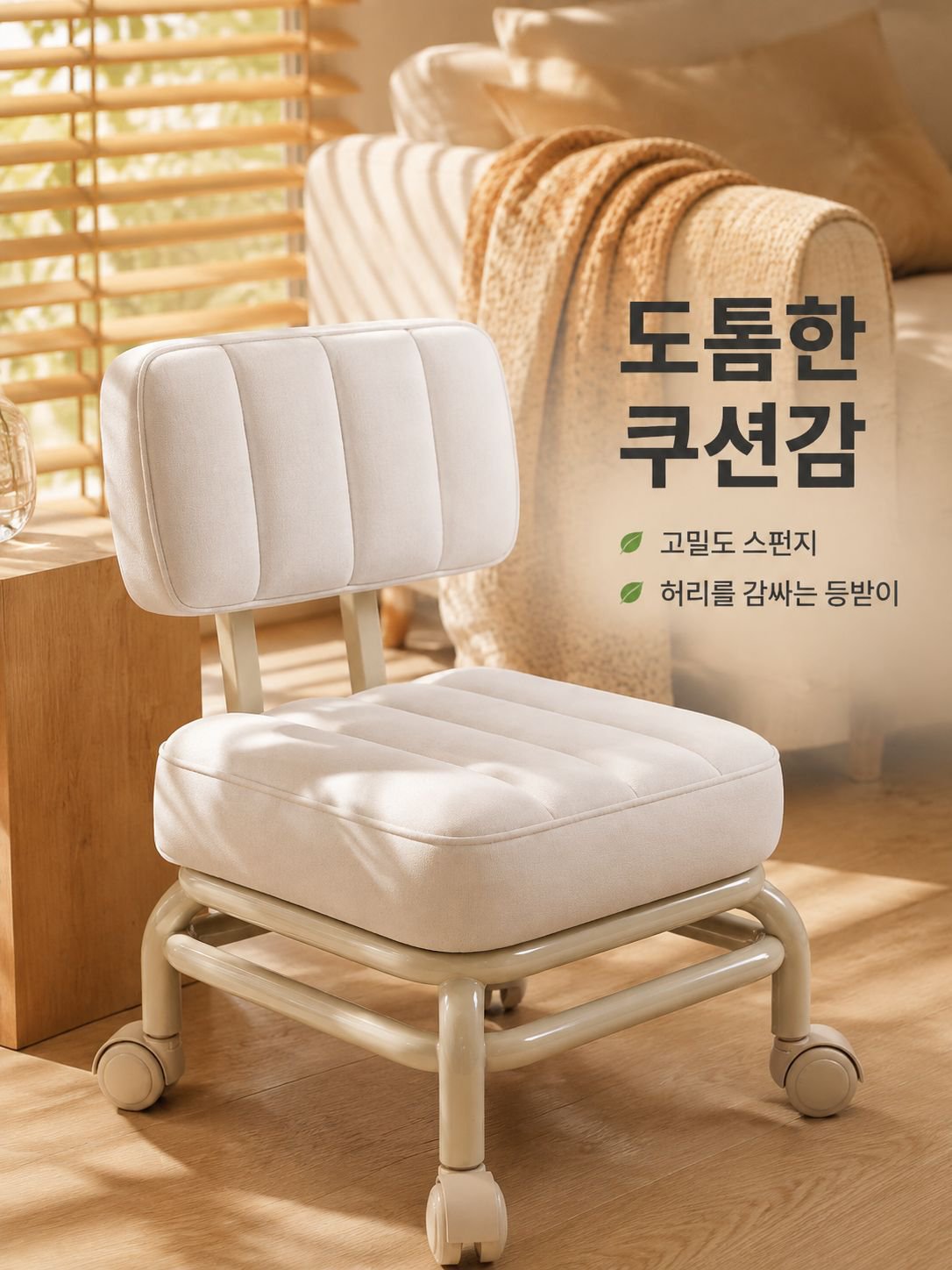 사방으로 회전하는 바퀴가 달린 조용한 벤치