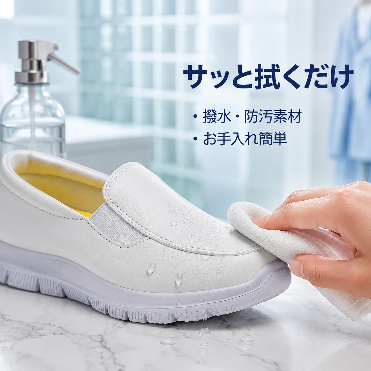 軽量フラットホワイトナーススニーカー レディース