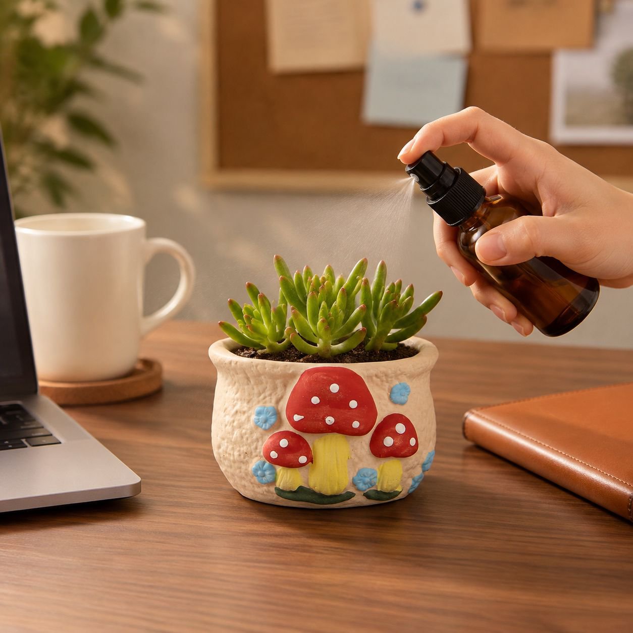 Cute Mushroom Handmade Ceramic Oval Succulent Plant Decorative Pot