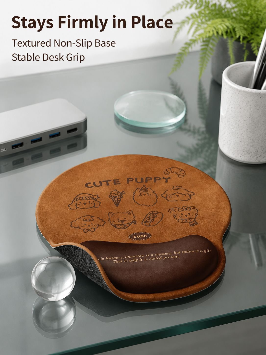 Cartoon Cute Dog Wrist Rest Mouse Pad Desk Mat, Girls Office Keyboard Mat