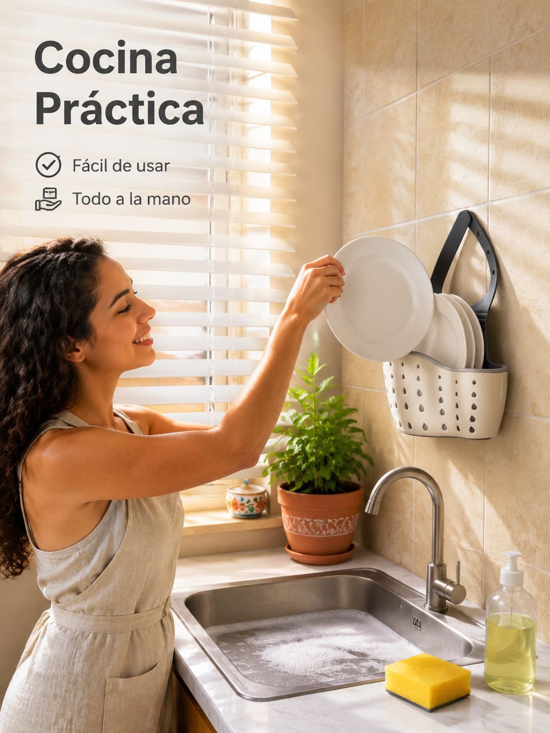 Escurridor de platos ecológico colgante con cesta de almacenamiento