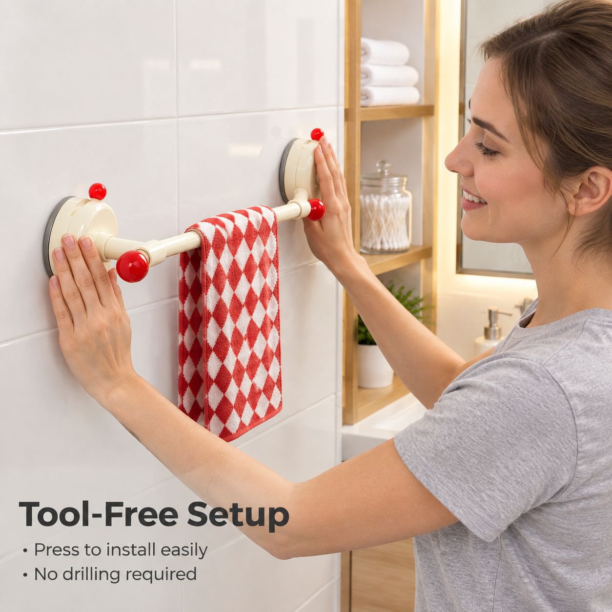 Suction Cup Towel Rack Punch-Free Wall Mounted Bathroom Towel Bar Bath Towel Shelf