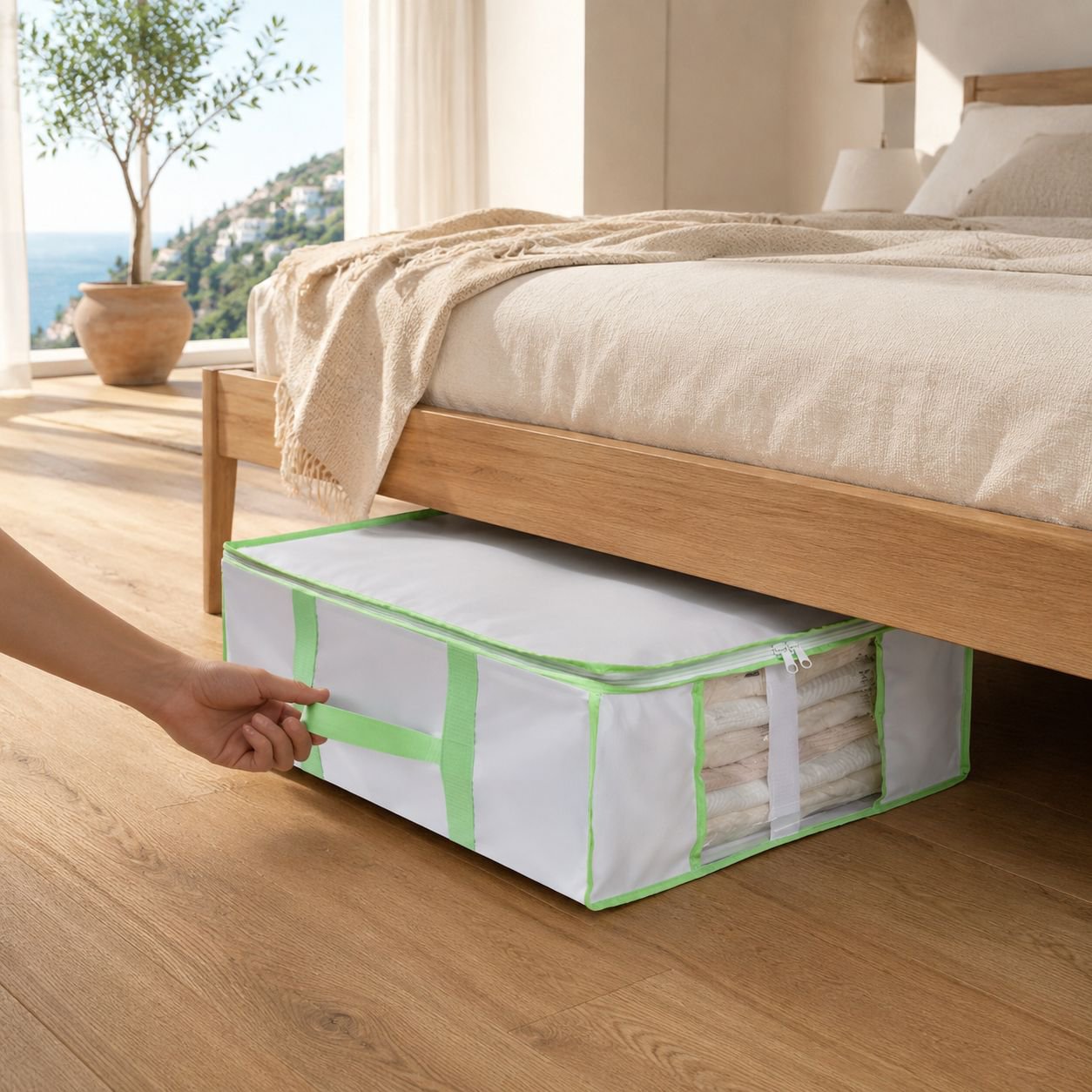 Caja organizadora de ropa bajo la cama, compresión al vacío, tela Oxford, antipolvo