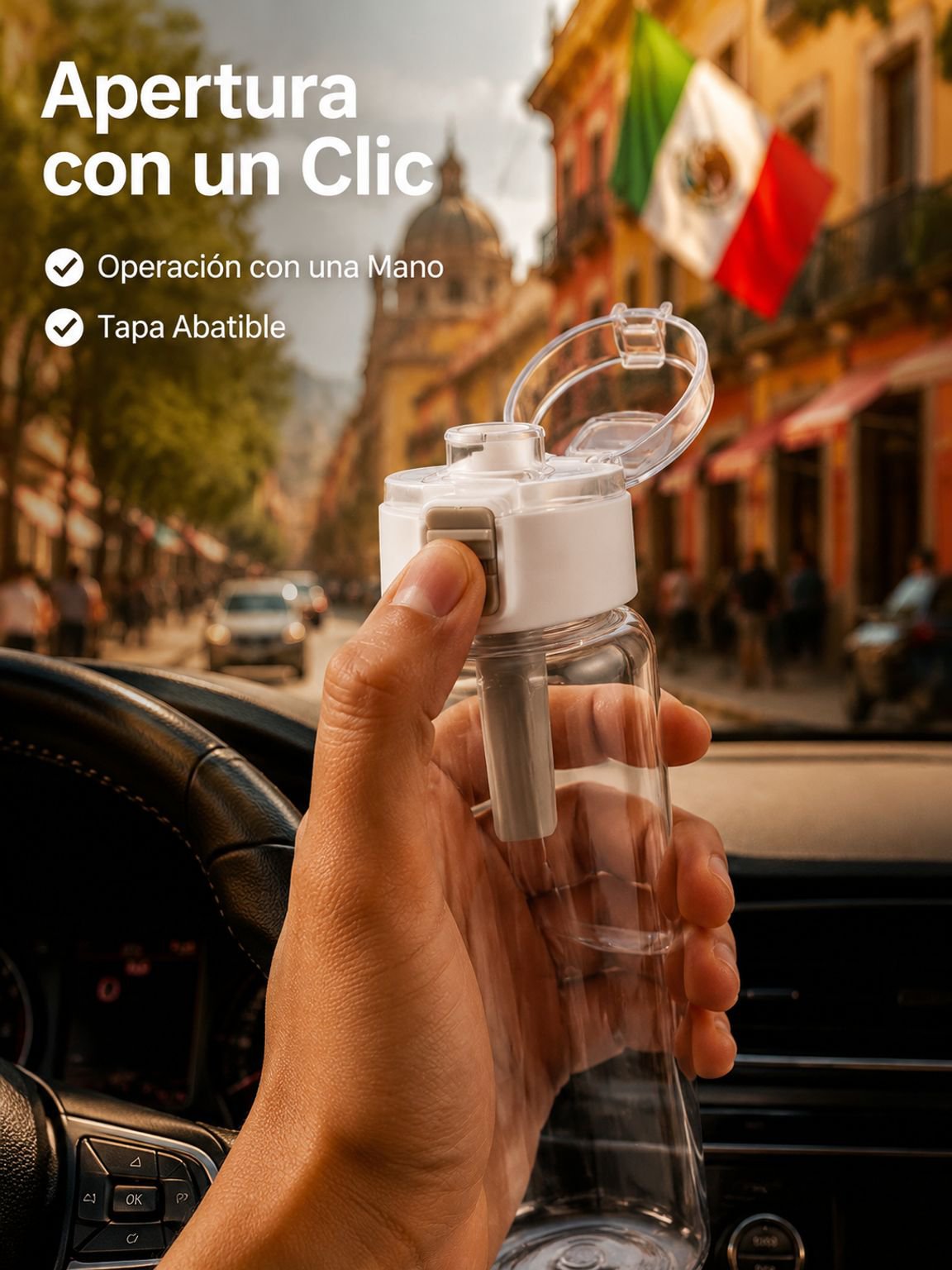 Vaso portátil y simple con colador de té, tapa abatible y plástico resistente a altas temperaturas